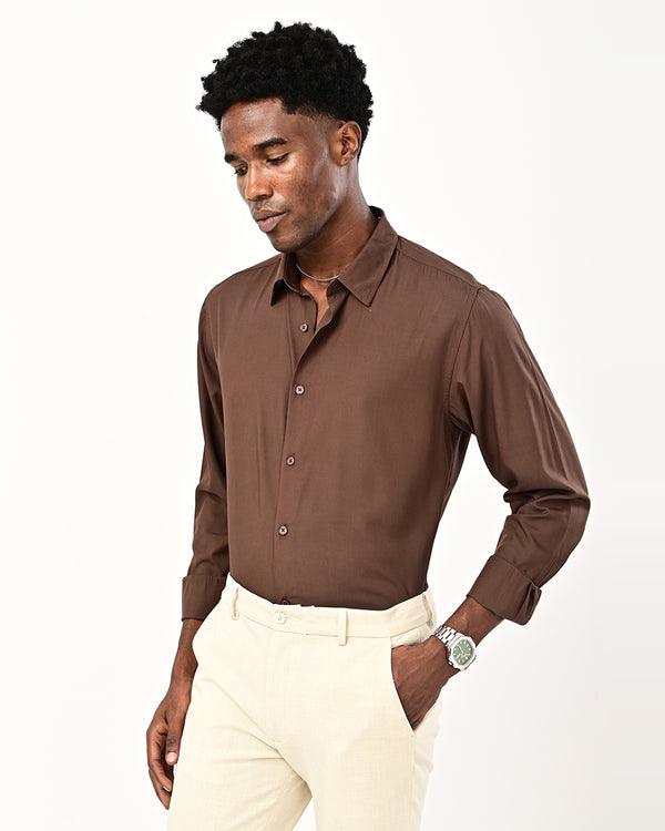 Ilyzly solid poplin Shirt - brown