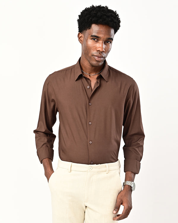 Ilyzly solid poplin Shirt - brown