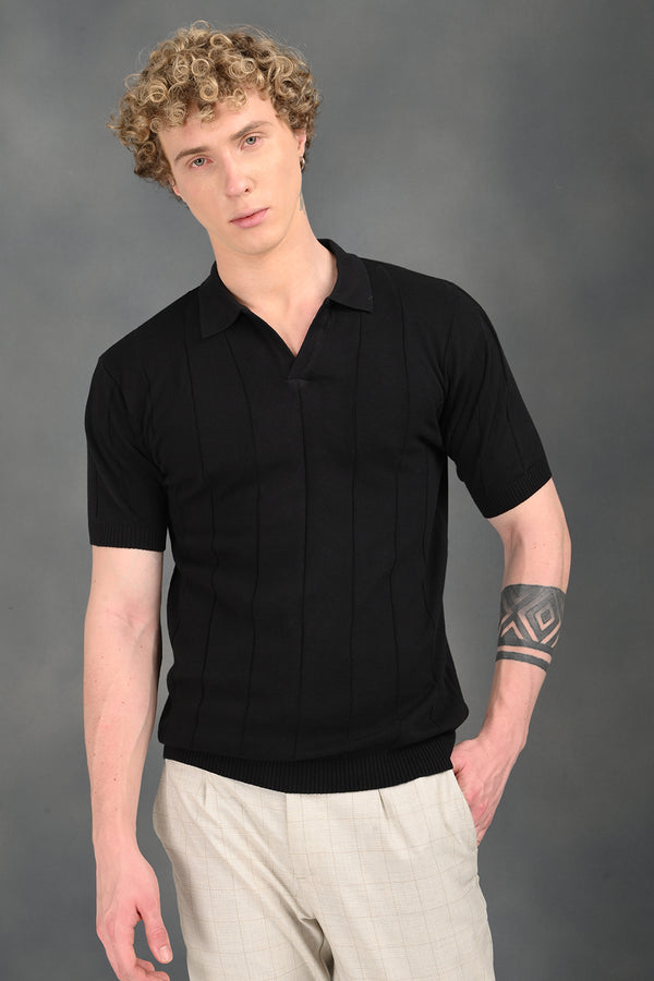 IZI Black Knitted Polo T-Shirt
