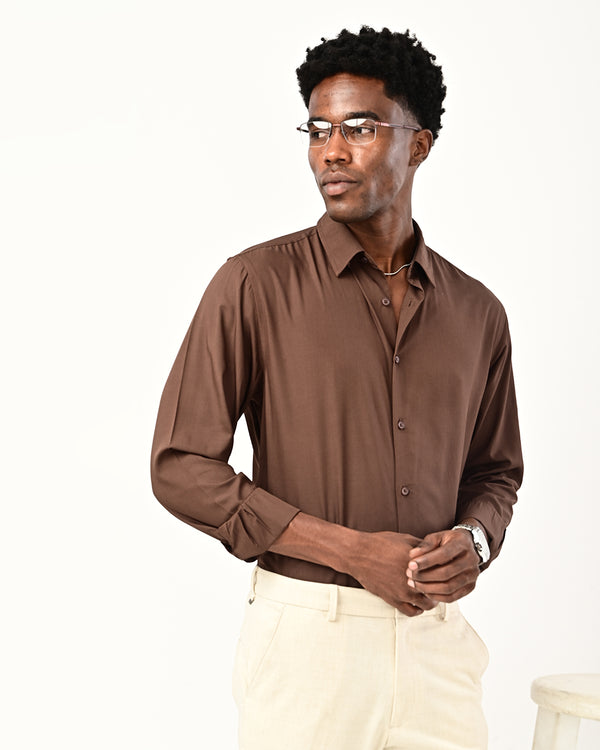 Ilyzly solid poplin Shirt - brown