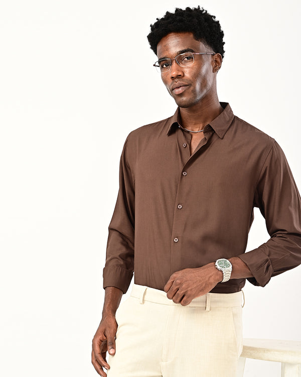 Ilyzly solid poplin Shirt - brown