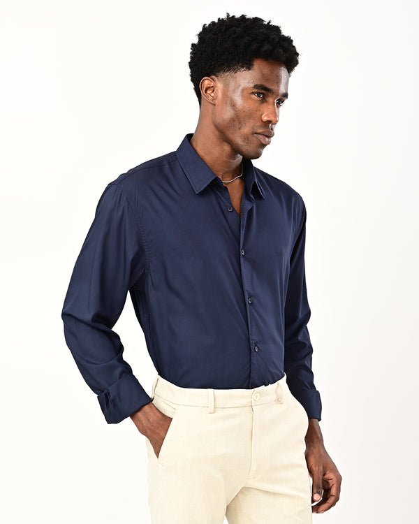 Ilyzly solid poplin Shirt - navy blue