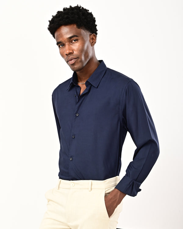 Ilyzly solid poplin Shirt - navy blue