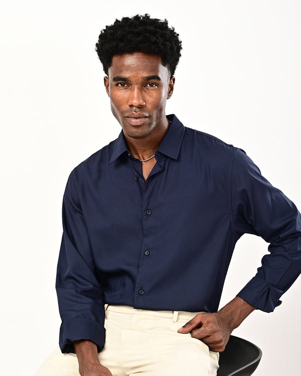 Ilyzly solid poplin Shirt - navy blue