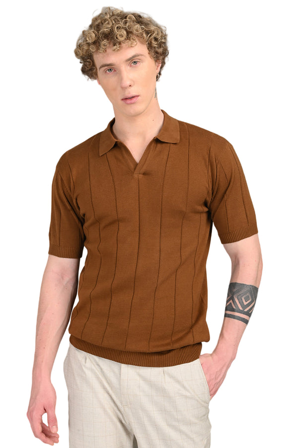 Chocolate Brown Knitted Polo T-Shirt
