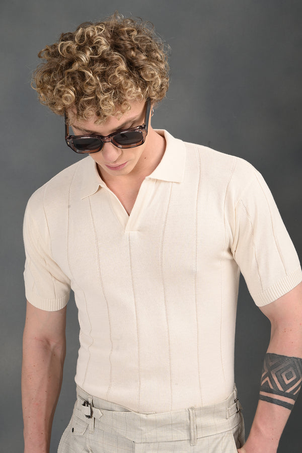 IZI Cream Knitted Polo T-Shirt
