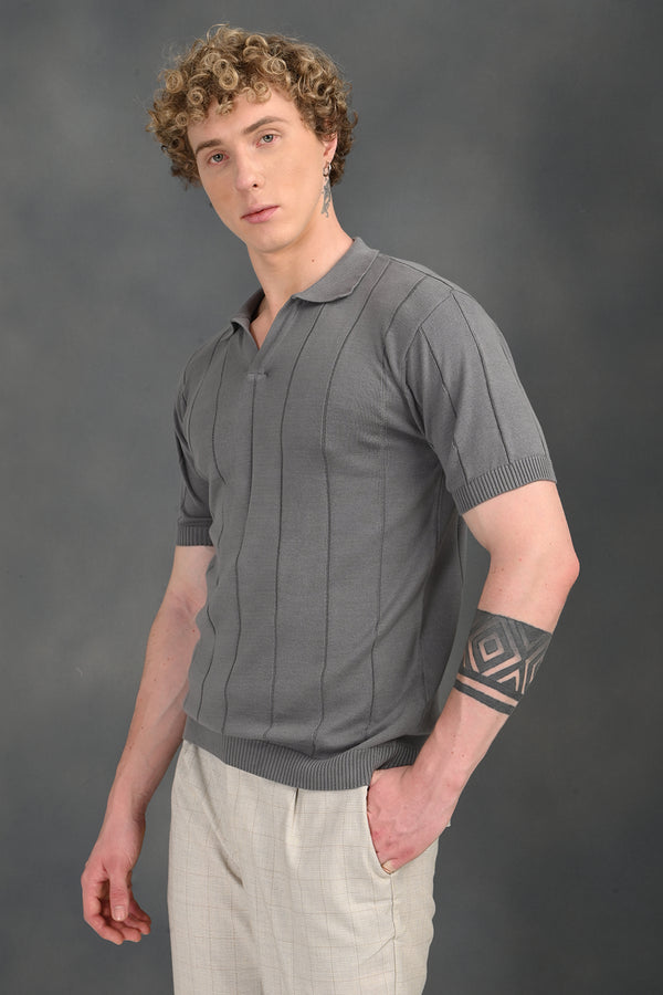 IZI Grey Knitted Polo T-Shirt