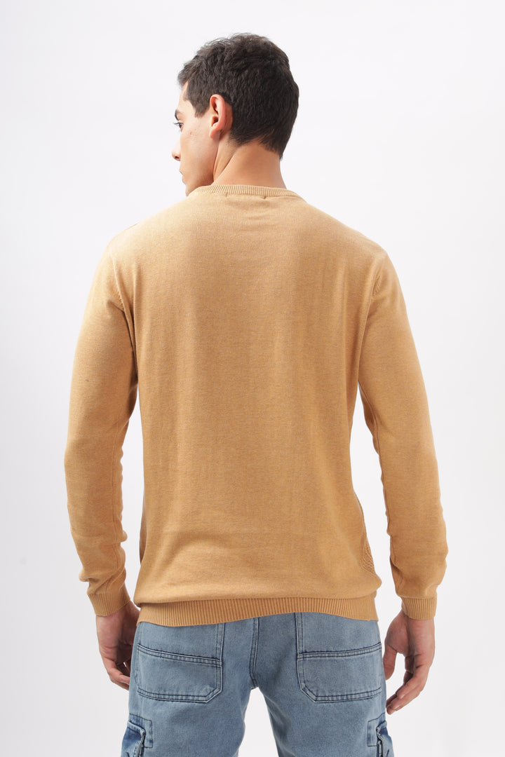 Diamond Knitted Beige Full-Sleeve T-Shirt Ilyzly