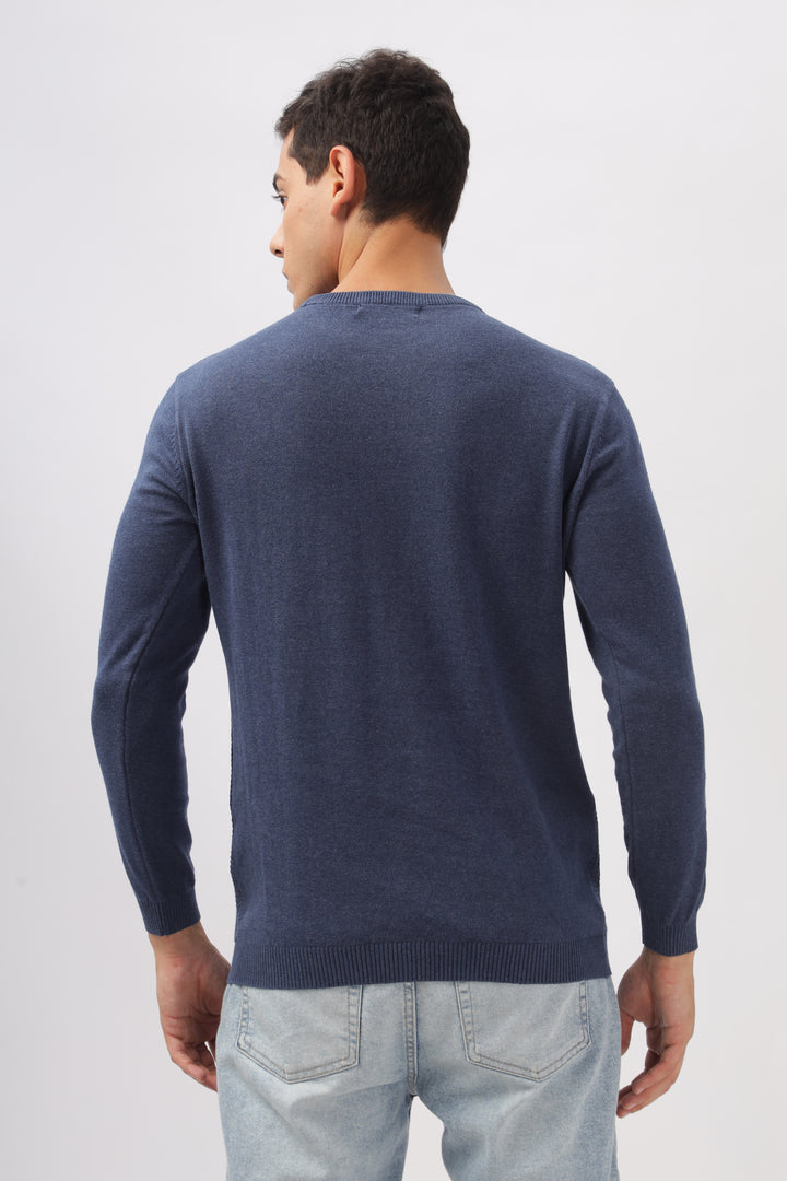 Diamond Knitted Blue Full-Sleeve T-Shirt Ilyzly