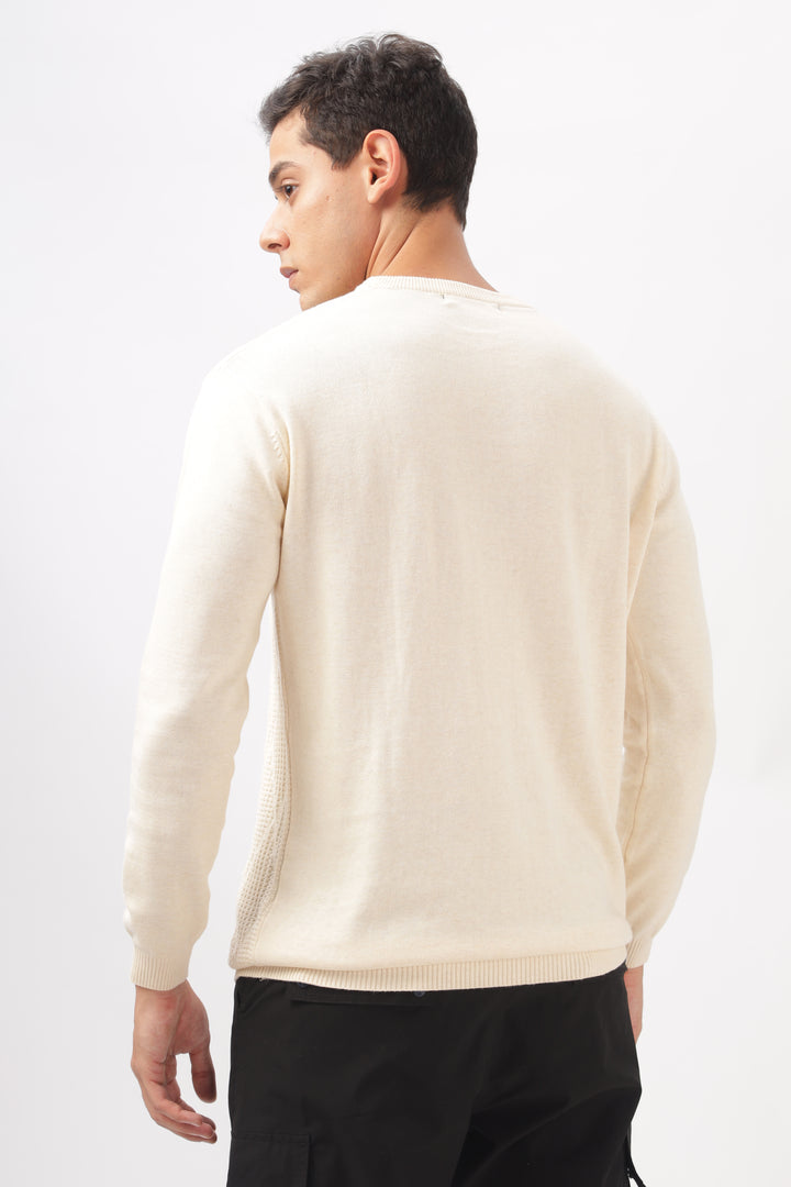 Diamond Knitted Cream Full-Sleeve T-Shirt Ilyzly