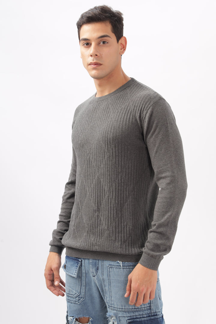 Diamond Knitted Gray Full-Sleeve T-Shirt Ilyzly