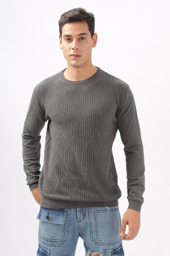 Diamond Knitted Gray Full-Sleeve T-Shirt Ilyzly