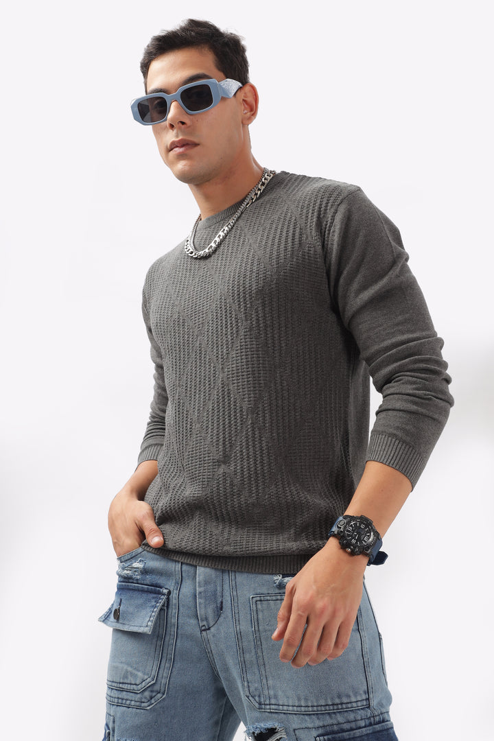 Diamond Knitted Gray Full-Sleeve T-Shirt Ilyzly