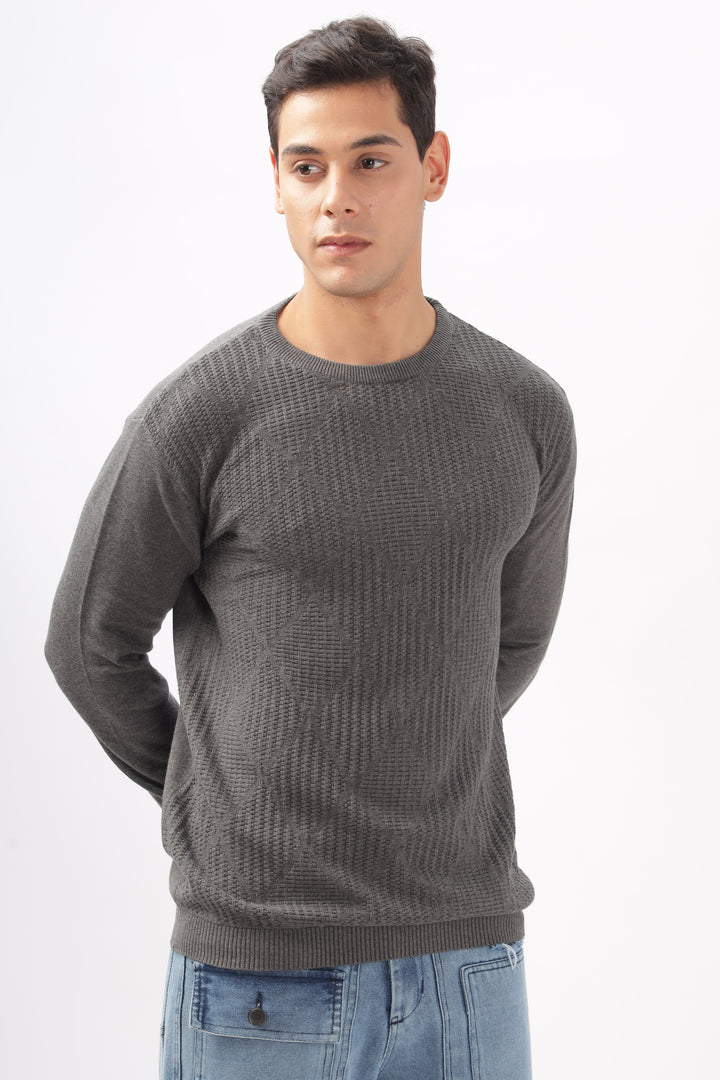 Diamond Knitted Gray Full-Sleeve T-Shirt Ilyzly