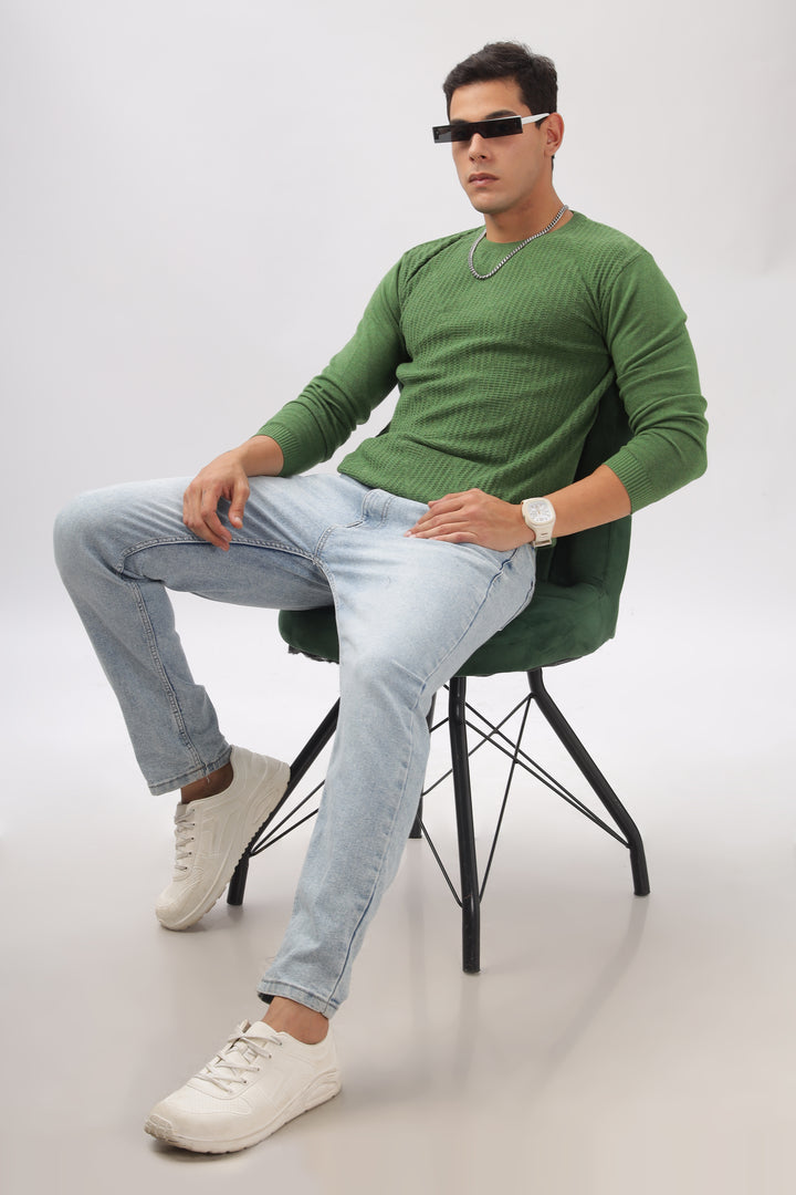 Diamond Knitted Green Full-Sleeve T-Shirt Ilyzly