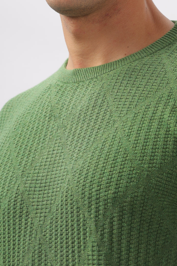 Diamond Knitted Green Full-Sleeve T-Shirt Ilyzly