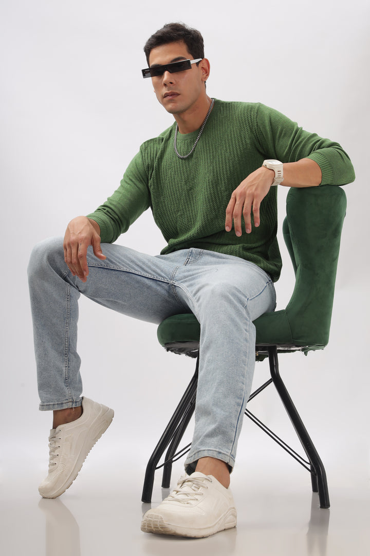 Diamond Knitted Green Full-Sleeve T-Shirt Ilyzly