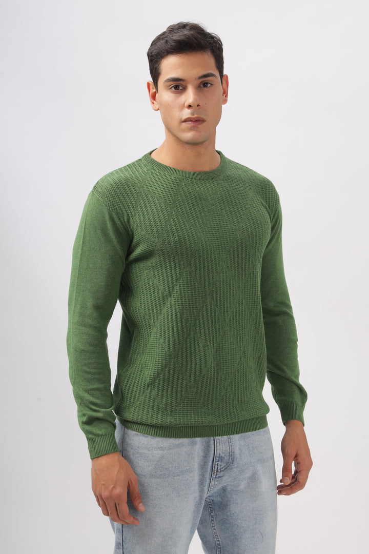 Diamond Knitted Green Full-Sleeve T-Shirt Ilyzly