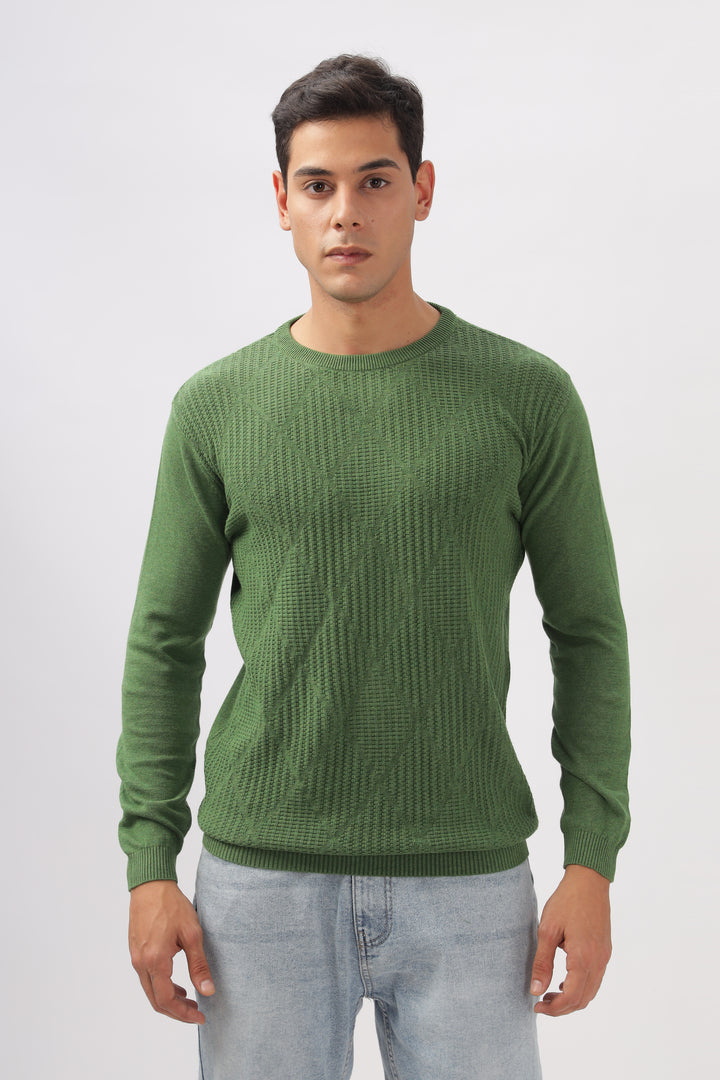 Diamond Knitted Green Full-Sleeve T-Shirt Ilyzly