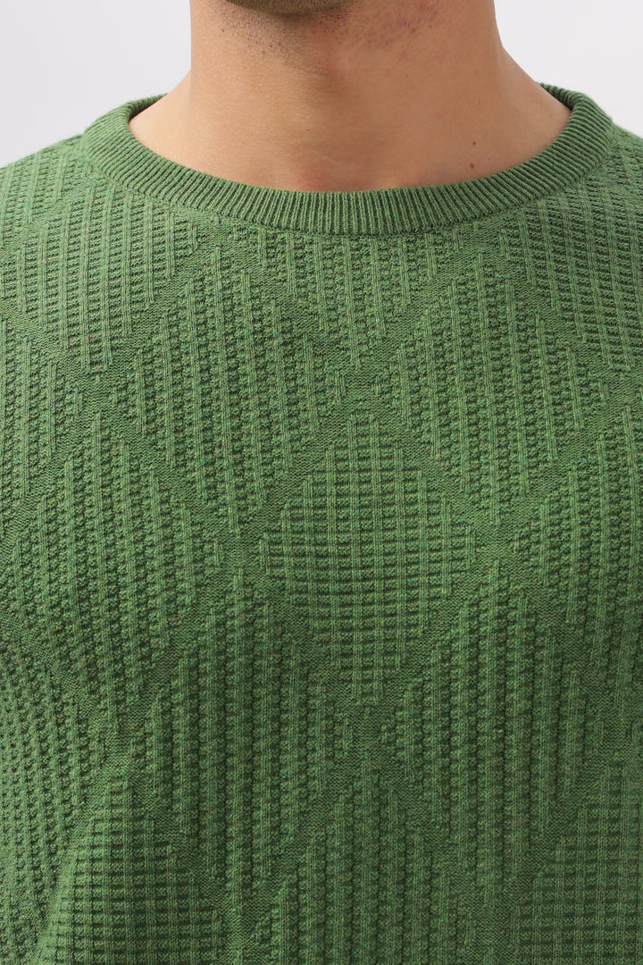 Diamond Knitted Green Full-Sleeve T-Shirt Ilyzly