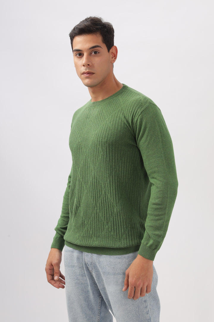 Diamond Knitted Green Full-Sleeve T-Shirt Ilyzly