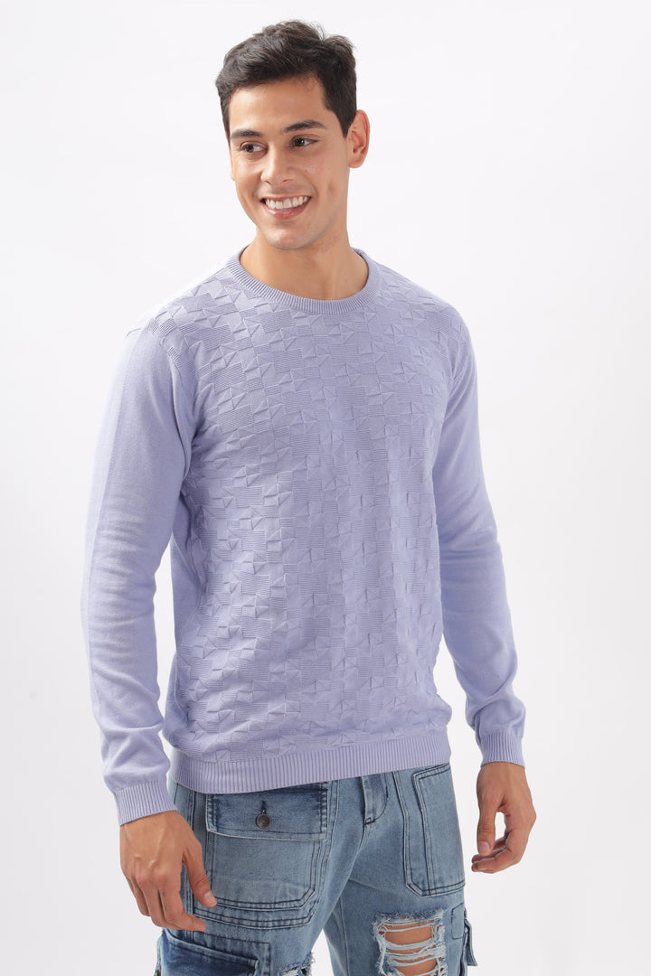 Diamond Knitted Pastle Purple Full-Sleeve T-Shirt Ilyzly