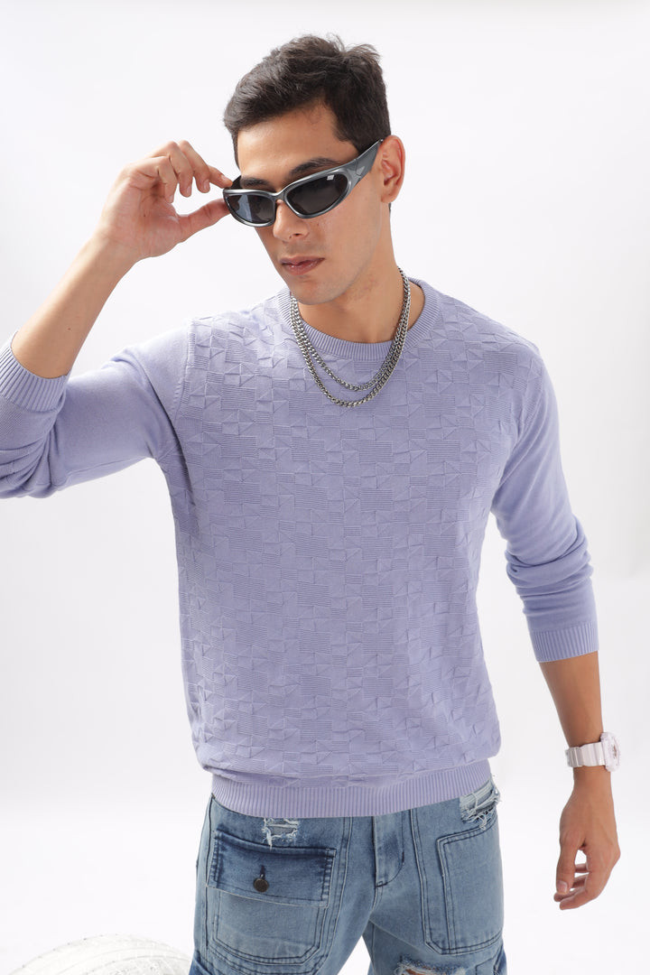 Diamond Knitted Pastle Purple Full-Sleeve T-Shirt Ilyzly