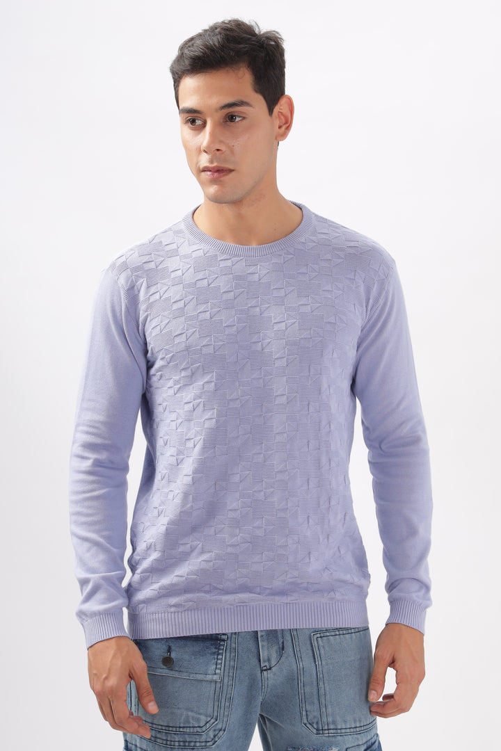 Diamond Knitted Pastle Purple Full-Sleeve T-Shirt Ilyzly