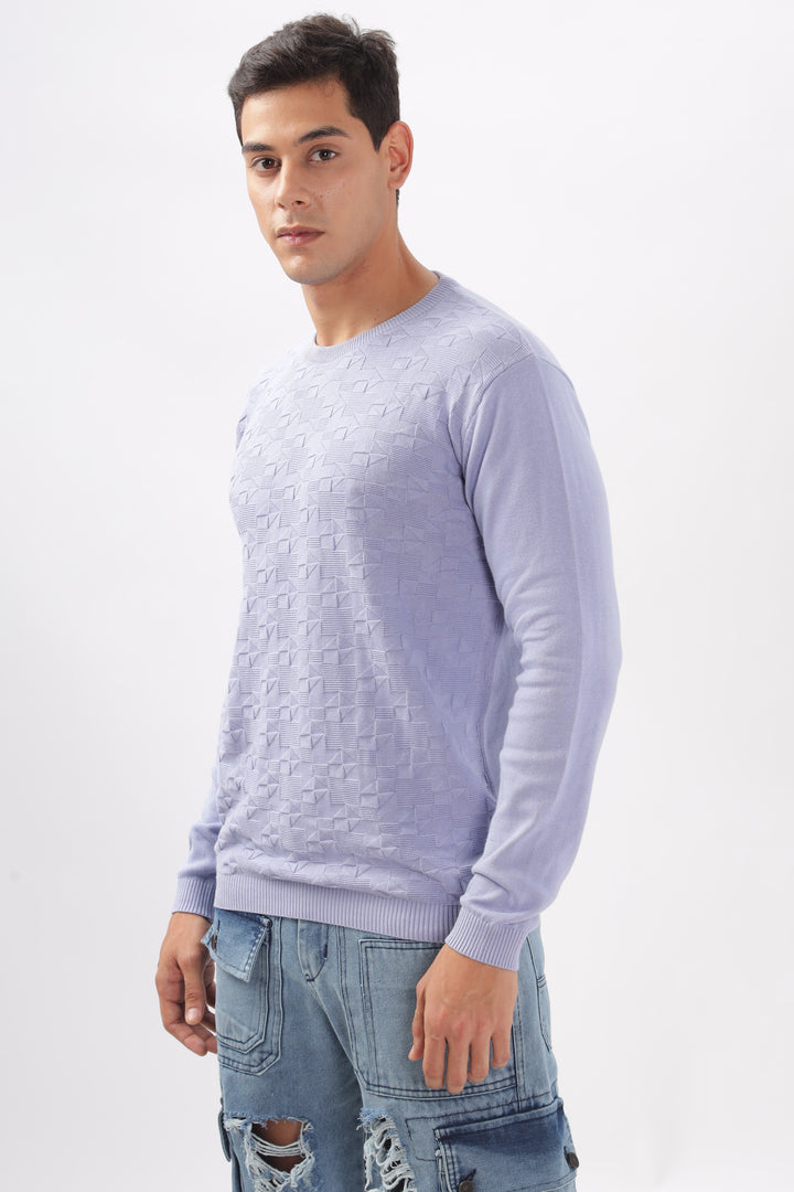 Diamond Knitted Pastle Purple Full-Sleeve T-Shirt Ilyzly