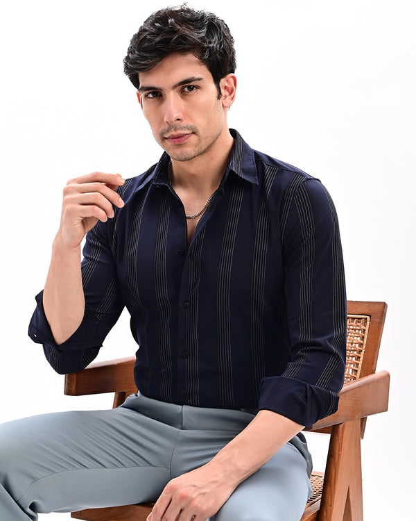 Ilyzly Monaco Pinstripe NavyBlue Shirt