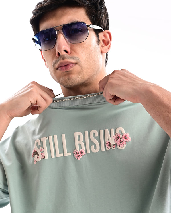 Ilyzly aqua green Still Rising Printed T Shirt