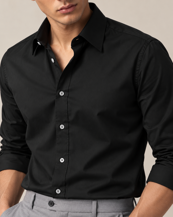Ilyzly Black Classic Satin Plain Formal Shirt