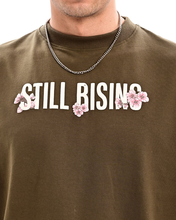 Ilyzly olive green Still Rising Printed T Shirt