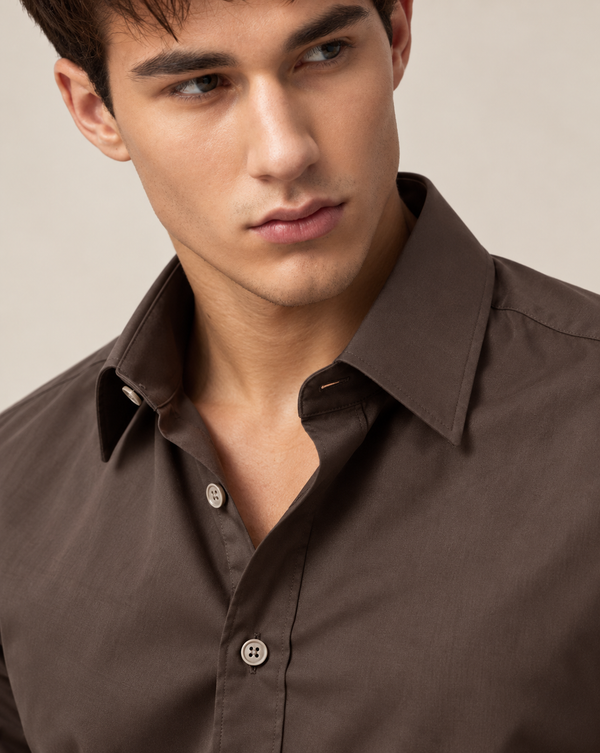 Ilyzly Charcoal Brown Classic Satin Plain Formal Shirt