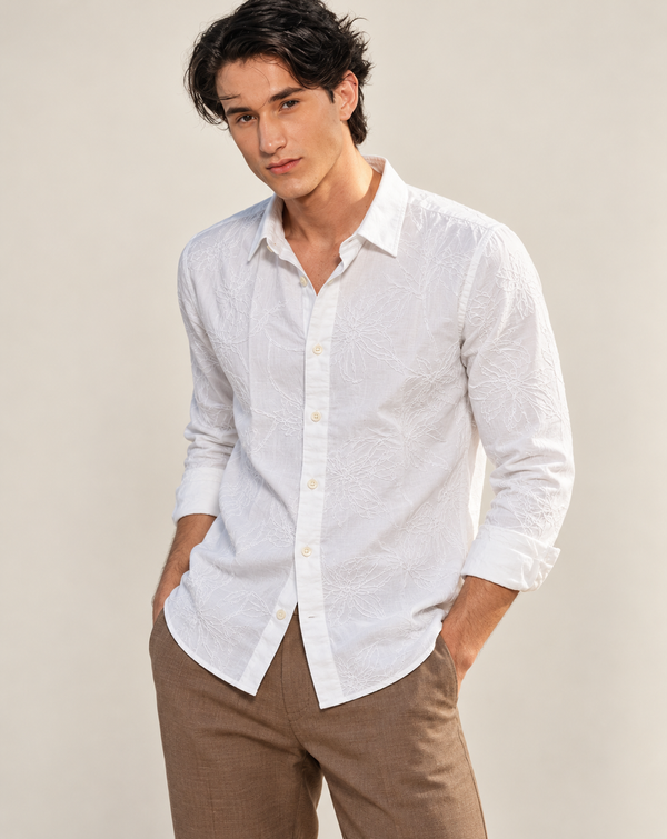 White Textured Jacquard Ilyzly Shirt