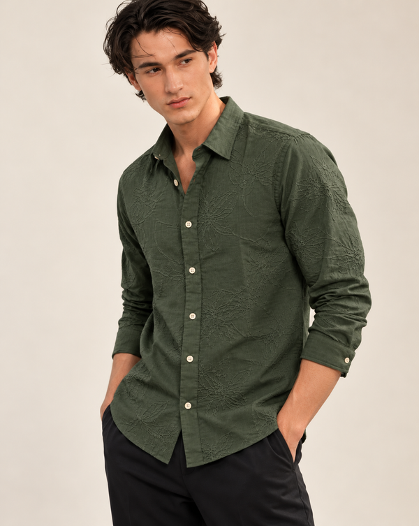 Green Textured Jacquard Ilyzly Shirt