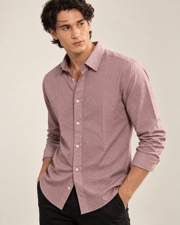 Mauve Textured Jacquard Ilyzly Shirt