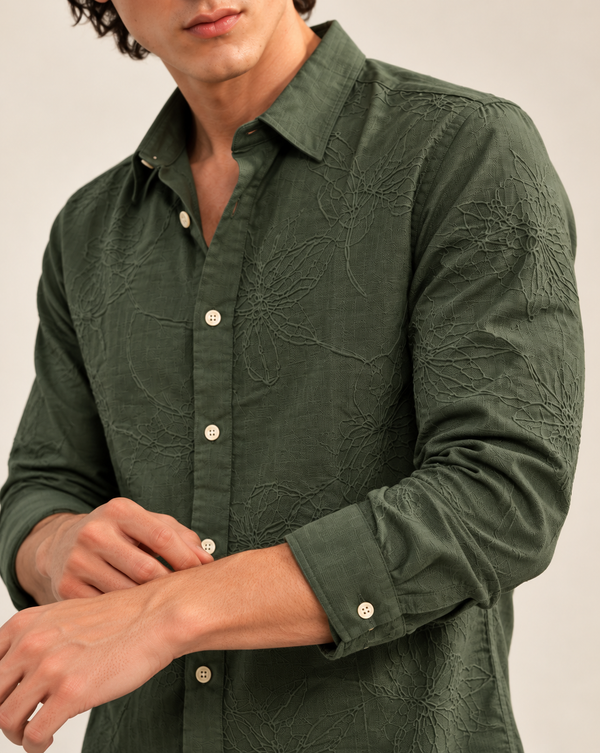 Green Textured Jacquard Ilyzly Shirt