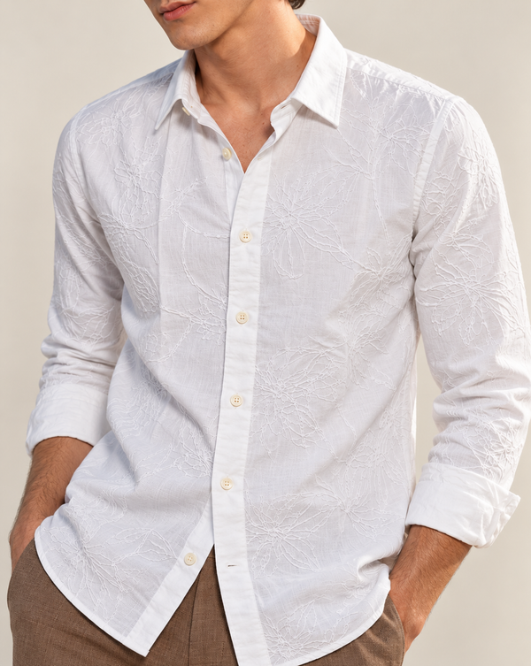 White Textured Jacquard Ilyzly Shirt