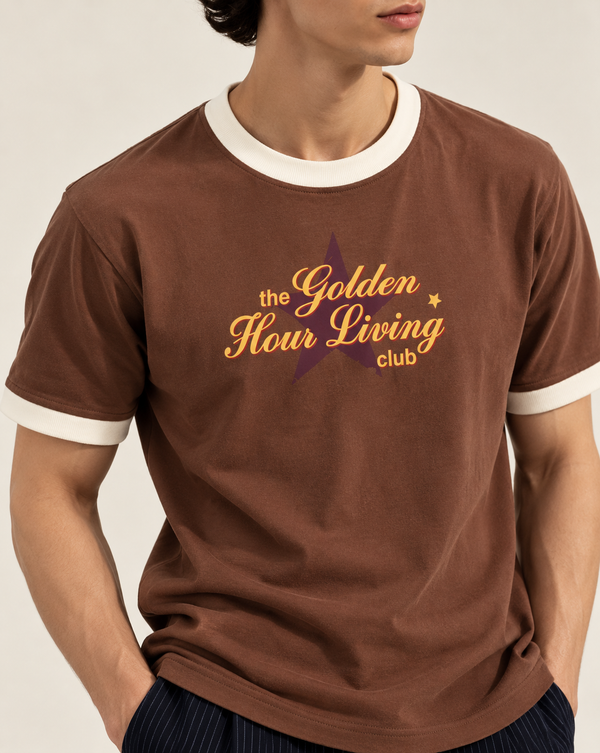 Brown Golden Hour Graphic Ringer Izi T Shirt
