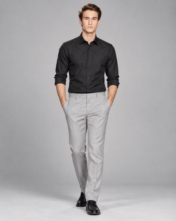 Ilyzly Stain Plain Black Formal Shirt