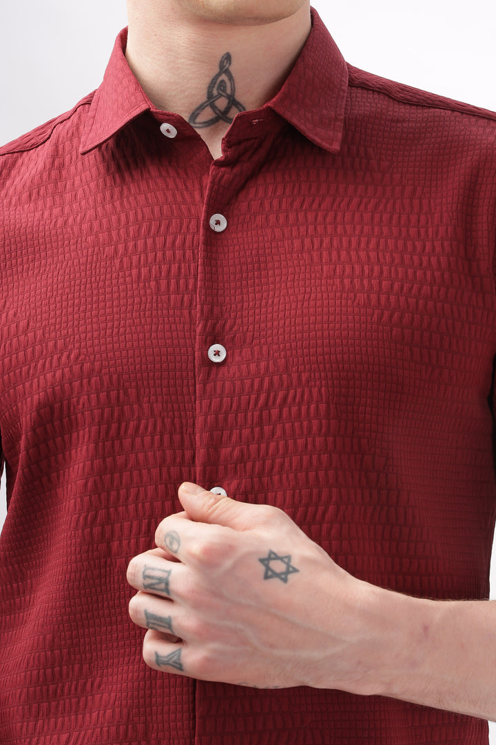 Faux Alligator Print Maroon Textured Shirt Ilyzly