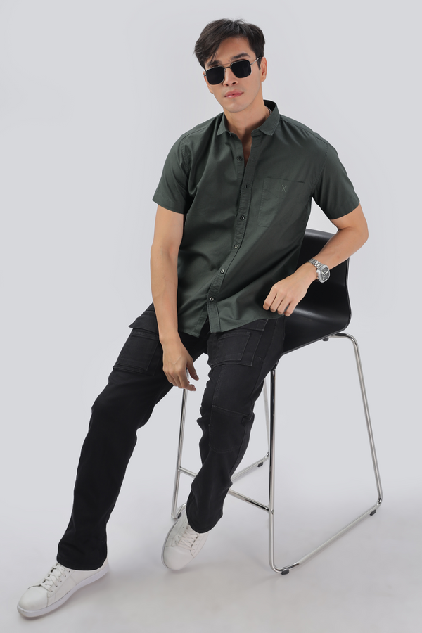 Dark Green Half Sleeve Regular Fit Shirt