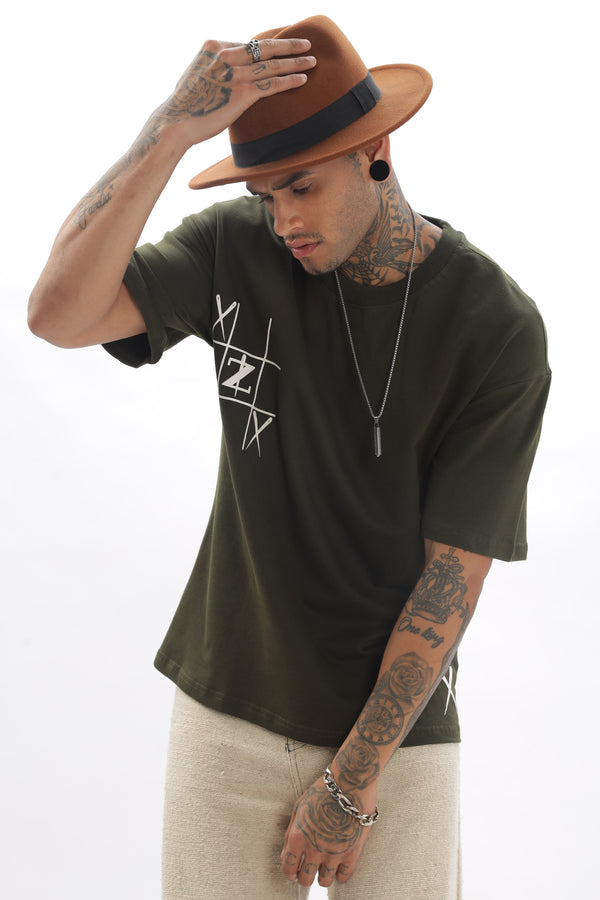 GameOn XO Olive Green Dropshoulder Tshirt Ilyzly