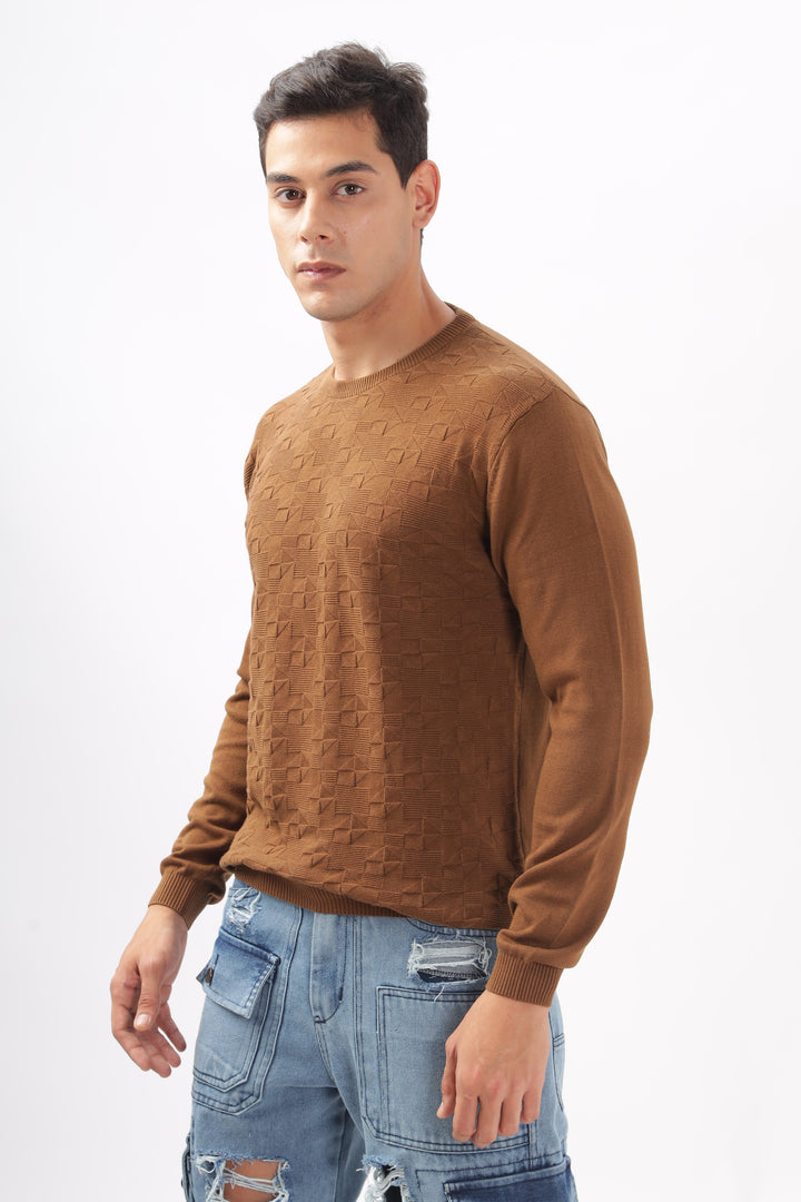 Geometric Knitted Full-Sleeve T-Shirt Ilyzly