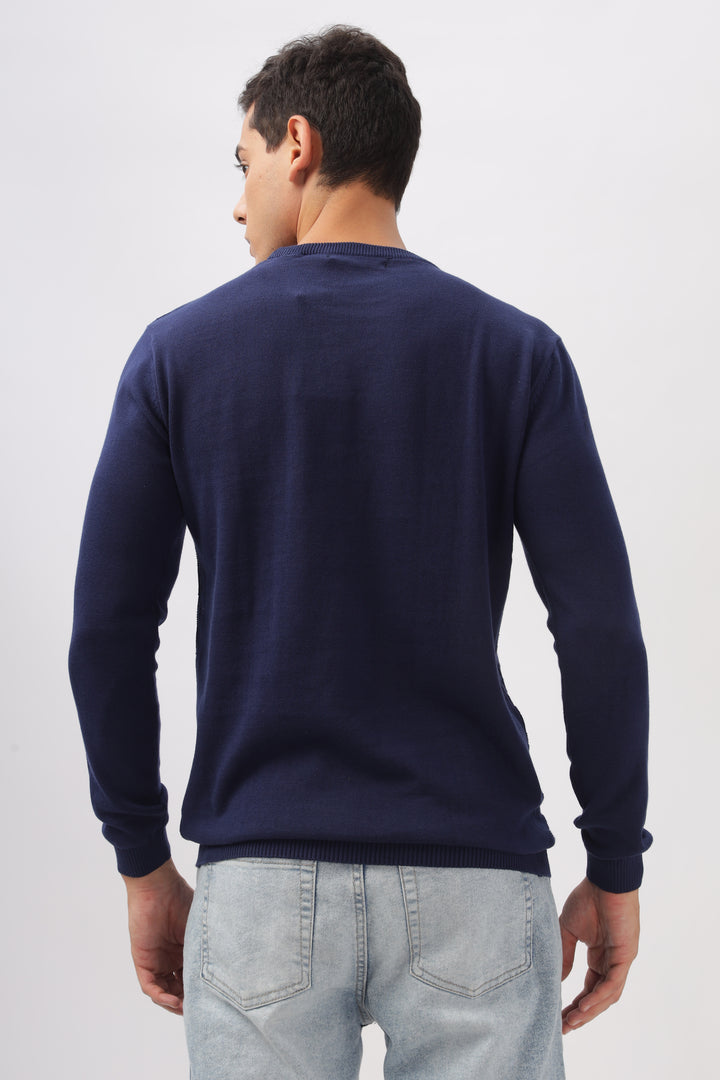 Geometric Knitted Navy BlueFull-Sleeve T-Shirt Ilyzly