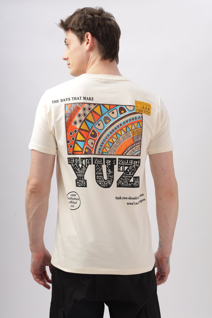 Graphic Printed Half Sleeve Cream T-shirt Ilyzly