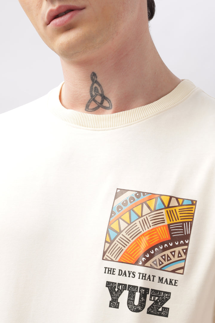 Graphic Printed Half Sleeve Cream T-shirt Ilyzly