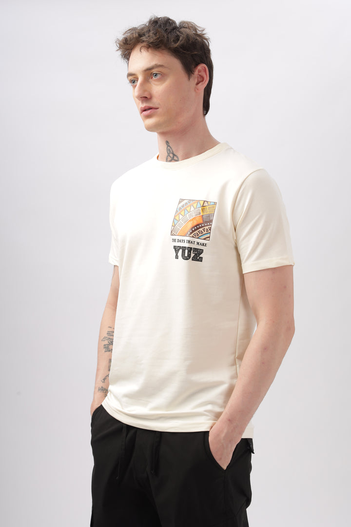 Graphic Printed Half Sleeve Cream T-shirt Ilyzly