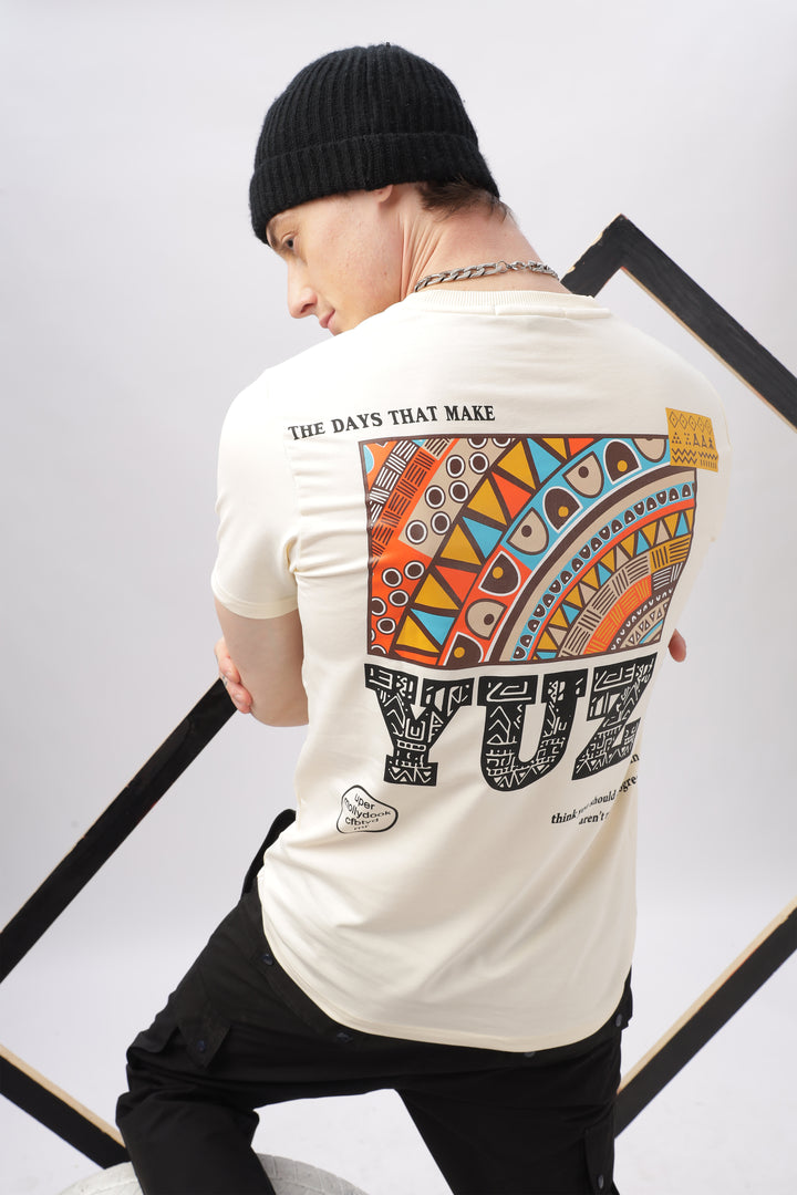 Graphic Printed Half Sleeve Cream T-shirt Ilyzly